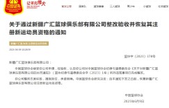 中国篮协：恢复新疆广汇篮球俱乐部注册新运动员资格